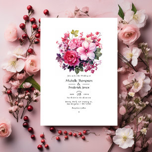 Invitation Mariage de printemps floral au cassis et à la rose
