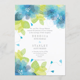 Invitation Mariage de printemps floral aux fleurs bleues déli