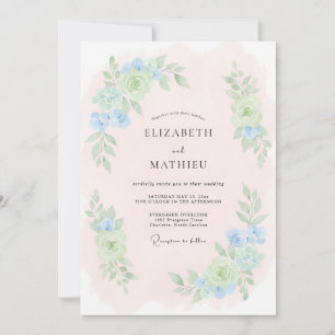 Invitation Mariage de printemps floral bleu poudre