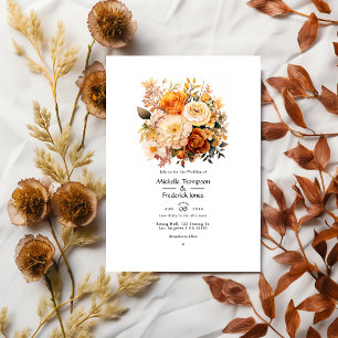 Invitation Mariage de printemps floral Brun Doré