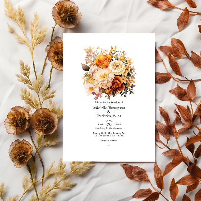 Invitation Mariage de printemps floral Brun Doré (Créateur téléchargé)