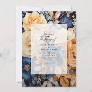 Invitation Mariage de printemps floral Champagne, marine et m