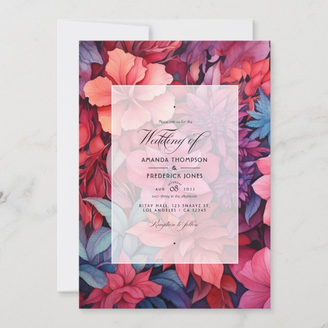 Invitation Mariage de printemps floral corail et berry (Devant)