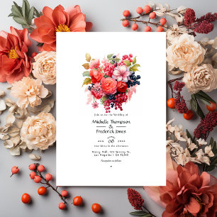 Invitation Mariage de printemps floral corail et berry