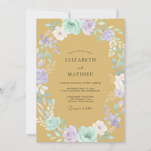 Invitation Mariage de printemps floral doux en or