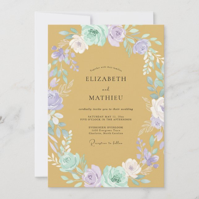 Invitation Mariage de printemps floral doux en or (Devant)