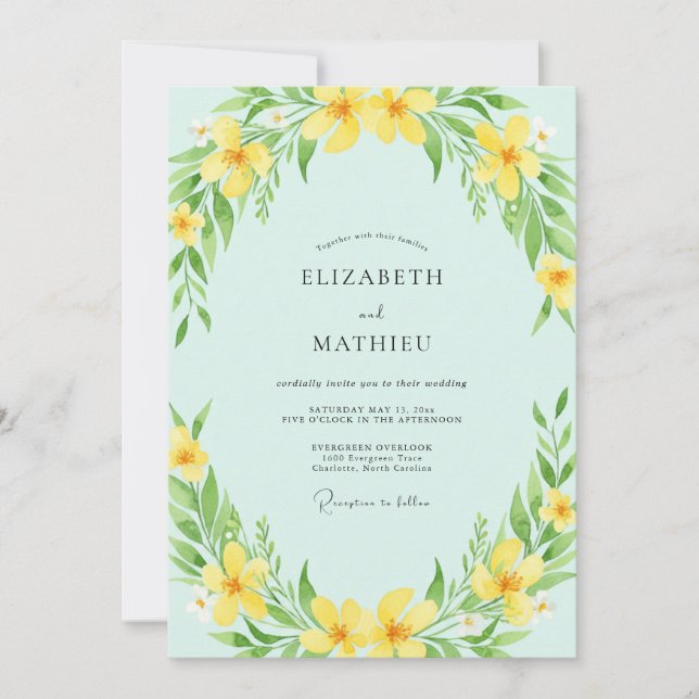 Invitation Mariage de printemps floral doux jaune (Devant)