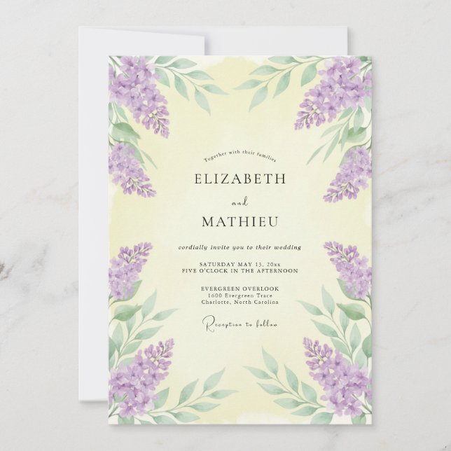 Invitation Mariage de printemps floral éthéré lavande (Devant)
