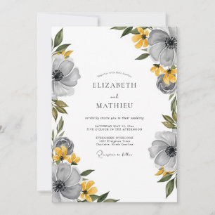Invitation Mariage de printemps floral gris jaune