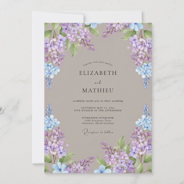 Invitation Mariage de printemps floral lavande azur (Devant)