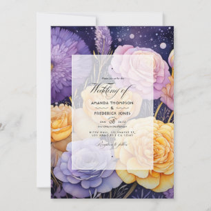 Invitation Mariage de printemps floral lavande et jaune doré