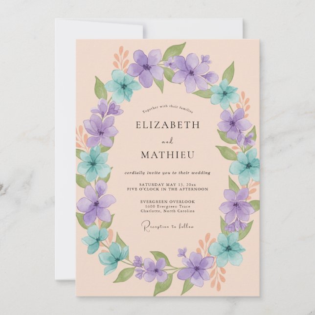 Invitation Mariage de printemps floral pastel lavande (Devant)