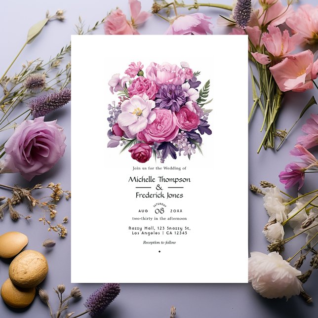 Invitation Mariage de printemps floral pourpre rose (Créateur téléchargé)
