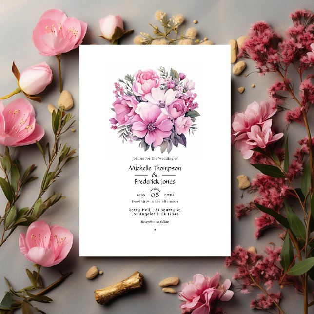 Invitation Mariage de printemps floral rose (Créateur téléchargé)