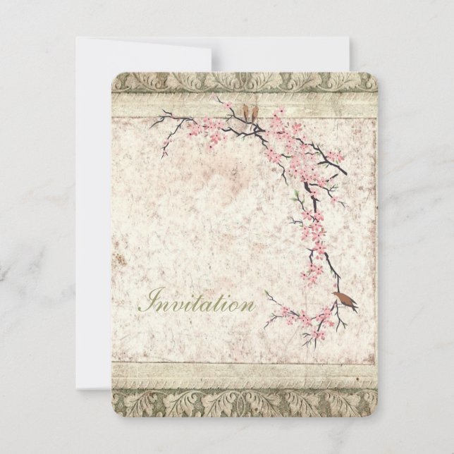 Invitation mariage de printemps floral rose cerisier japonais (Devant)
