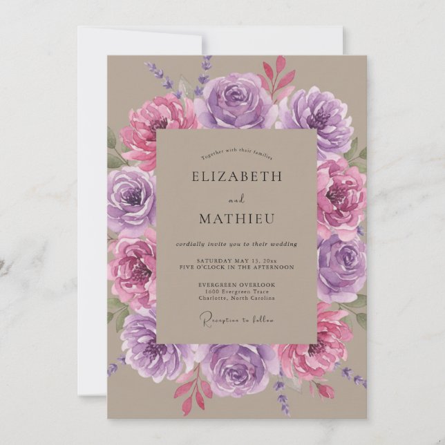 Invitation Mariage de printemps floral rose mauve (Devant)