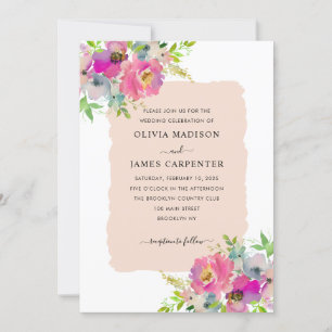 Invitation Mariage de printemps floral rose pâle rose