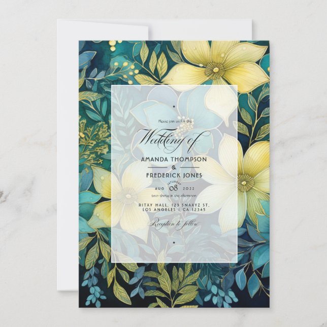Invitation Mariage de printemps floral sauge, à feuilles pers (Devant)