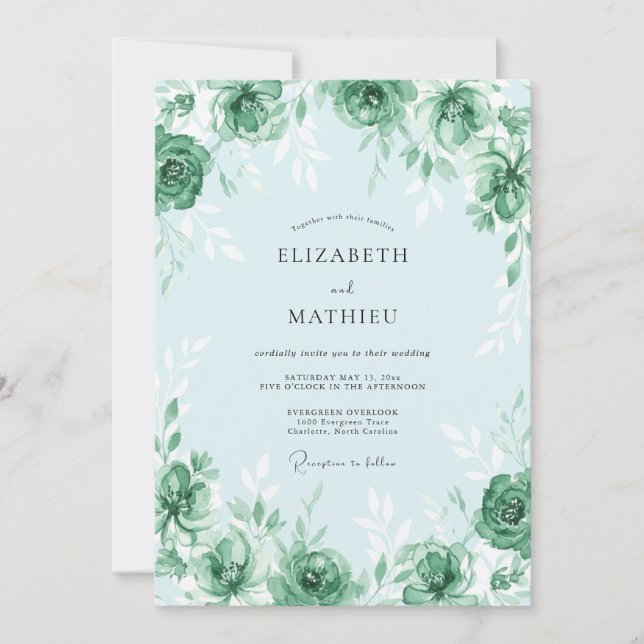 Invitation Mariage de printemps frais vert menthe (Devant)