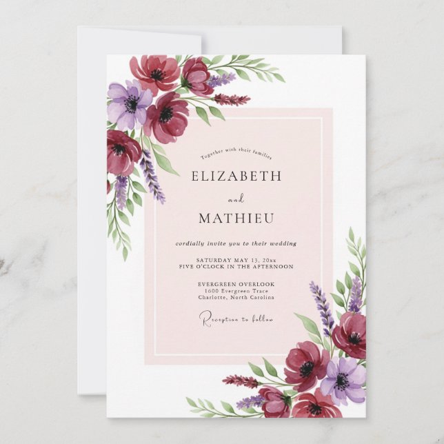 Invitation Mariage de printemps frappant en Bourgogne (Devant)