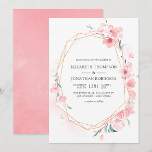 Invitation Mariage de printemps géométrique en fleurs de ceri