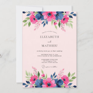 Invitation Mariage de printemps gracieux bleu marine