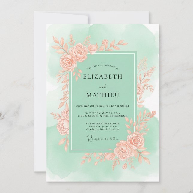 Invitation Mariage de printemps gracieux vert menthe (Devant)