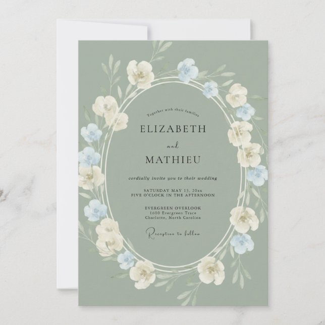 Invitation Mariage de printemps gracieux vert sauge (Devant)