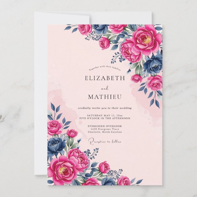 Invitation Mariage de printemps gras magenta (Devant)