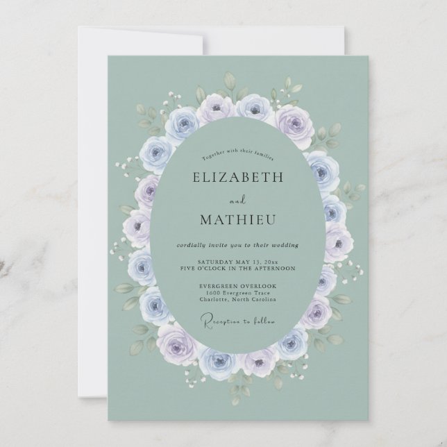 Invitation Mariage de printemps harmonieux vert sauge (Devant)