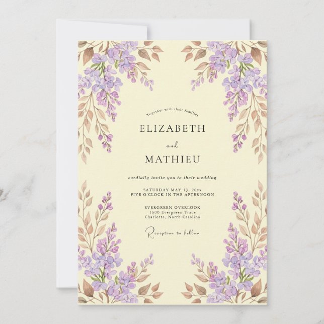Invitation Mariage de printemps intemporel lavande (Devant)