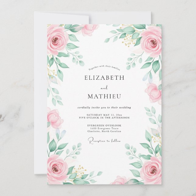 Invitation Mariage de printemps intemporel rose pétale (Devant)