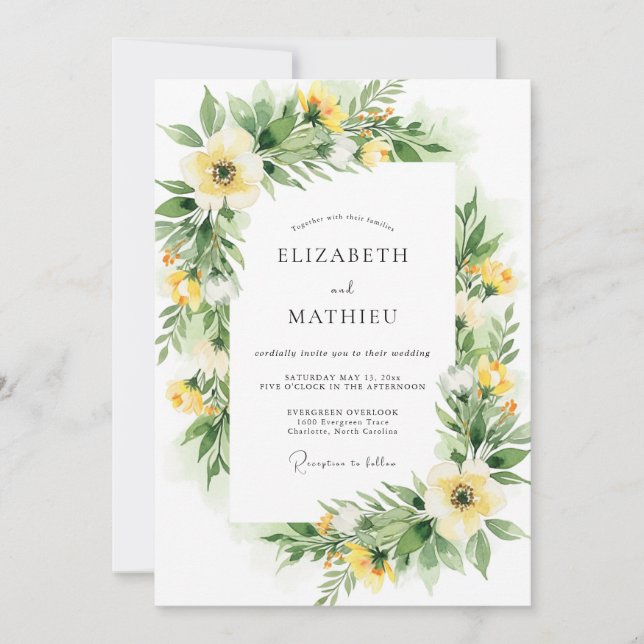 Invitation Mariage de printemps jaune immaculé (Devant)