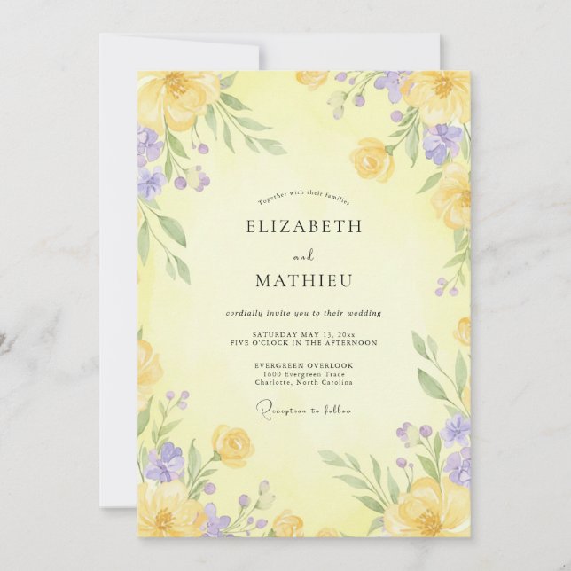 Invitation Mariage de printemps jaune luxuriant (Devant)