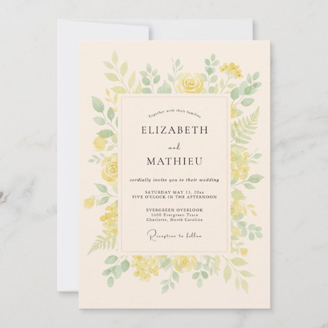 Invitation Mariage de printemps jaune pâle et aéré (Devant)