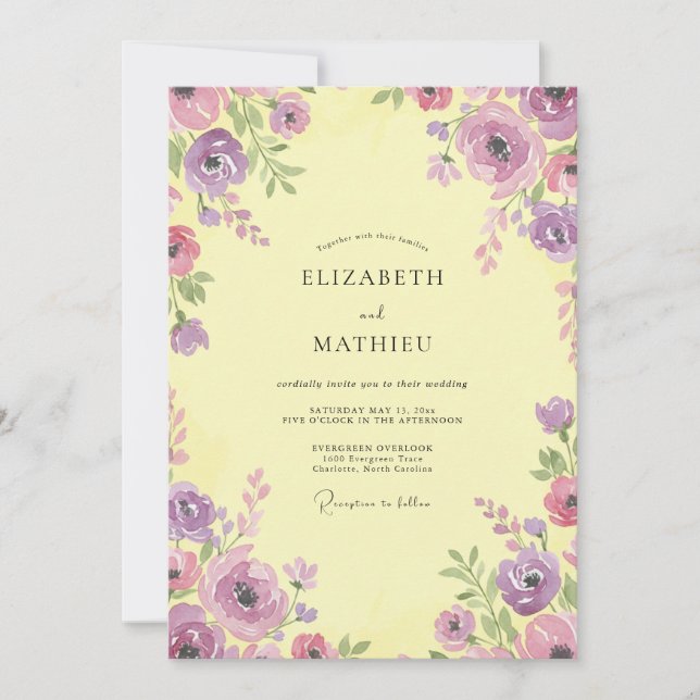 Invitation Mariage de printemps jaune pâle et vif (Devant)