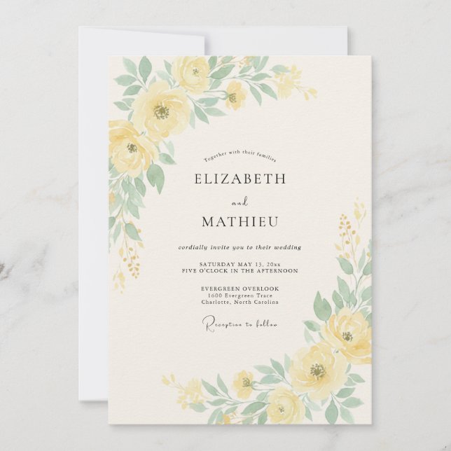 Invitation Mariage de printemps jaune pâle serein (Devant)