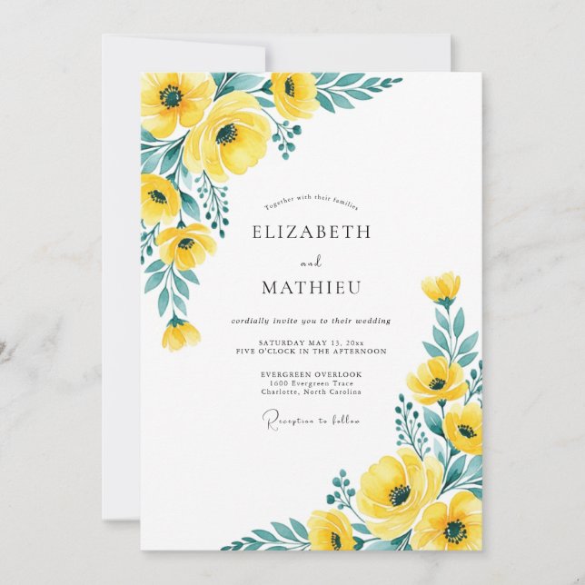 Invitation Mariage de printemps jaune sarcelle joyeux (Devant)