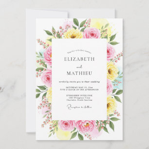 Invitation Mariage de printemps joyeux jaune rose