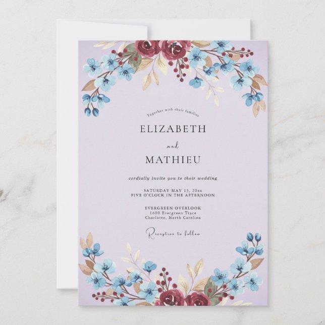 Invitation Mariage de printemps lavande intense (Devant)