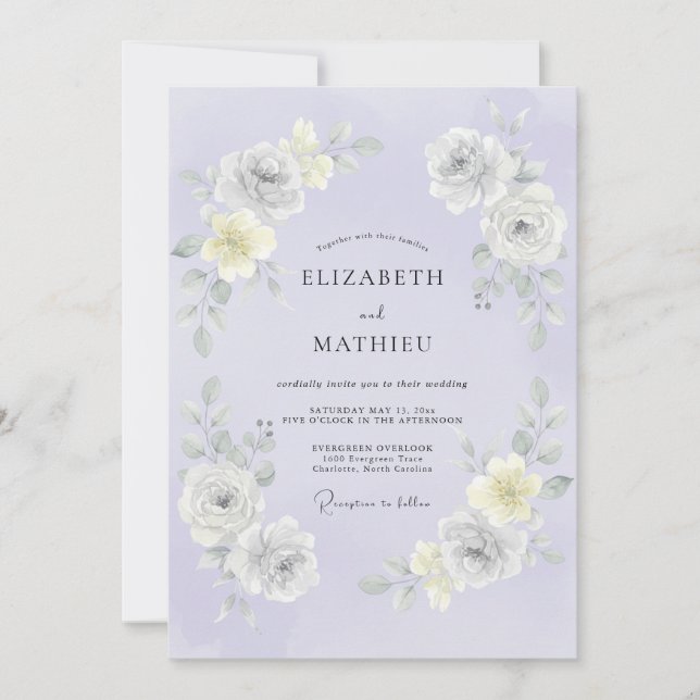 Invitation Mariage de printemps lavande lustré (Devant)