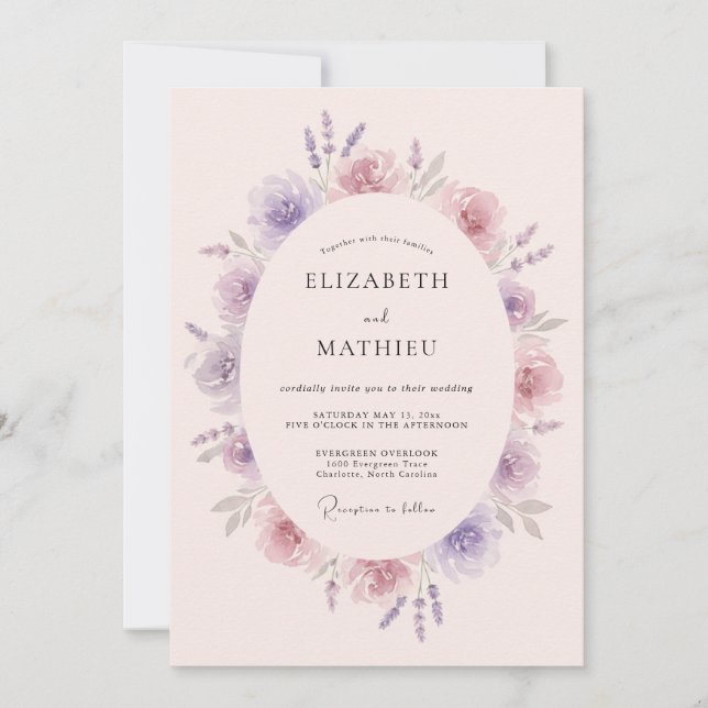Invitation Mariage de printemps lavande serein (Devant)