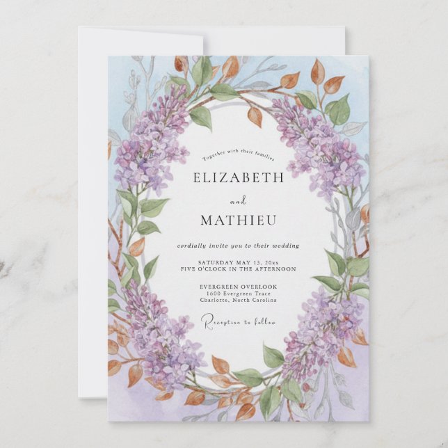 Invitation Mariage de printemps lilas éthéré lavande (Devant)
