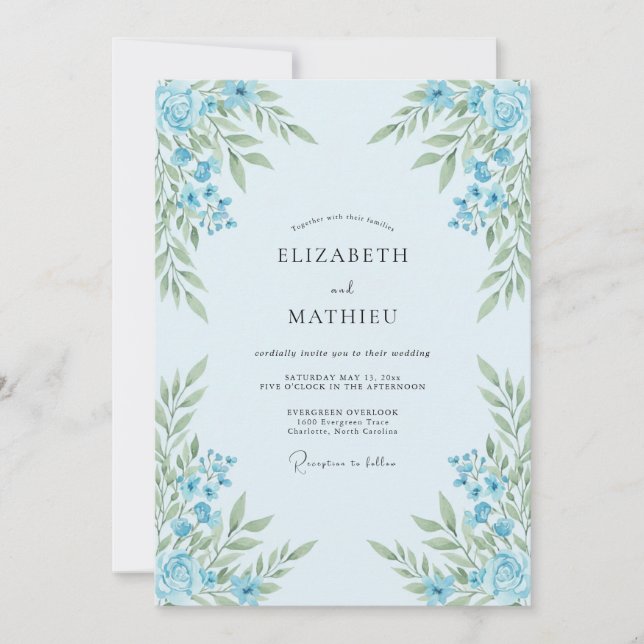 Invitation Mariage de printemps lumineux azur (Devant)