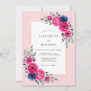 Invitation Mariage de printemps lumineux Fuchsia Navy