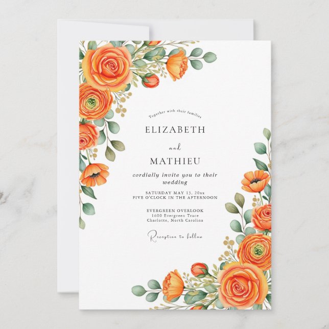 Invitation Mariage de printemps lumineux orange (Devant)