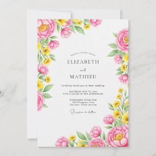 Invitation Mariage de printemps lumineux rose jaune