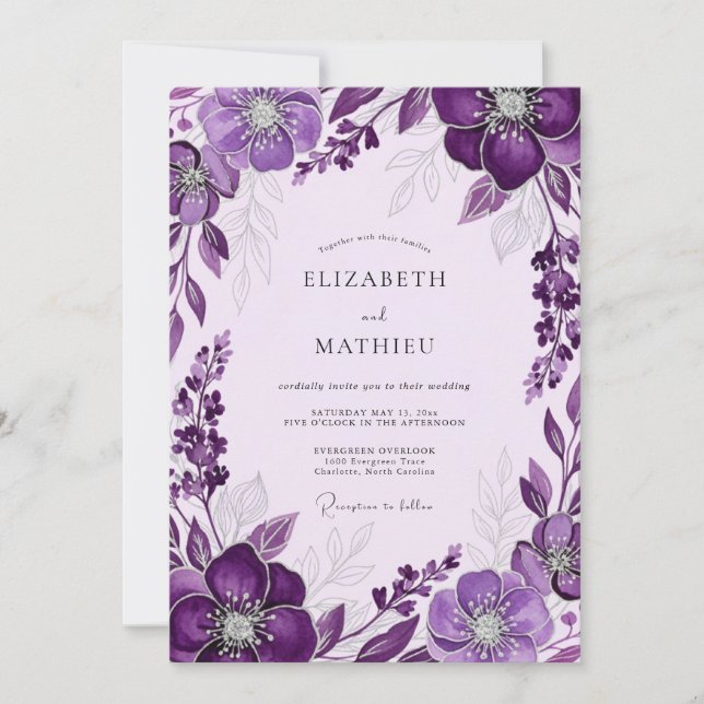 Invitation Mariage de printemps lumineux violet (Devant)