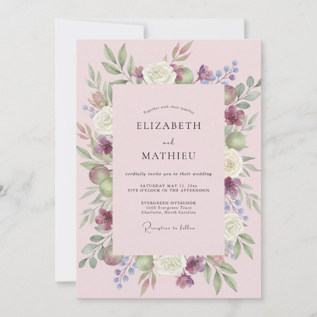 Invitation Mariage de Printemps Luxueux Rose Pâle (Devant)