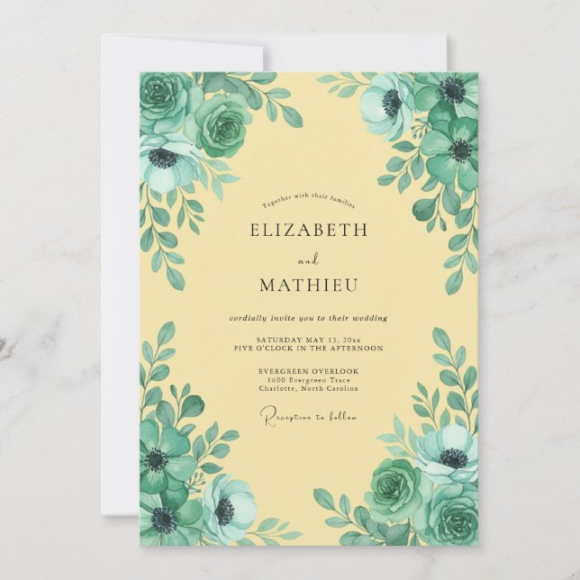 Invitation Mariage de printemps luxuriant à la crème de teal (Devant)